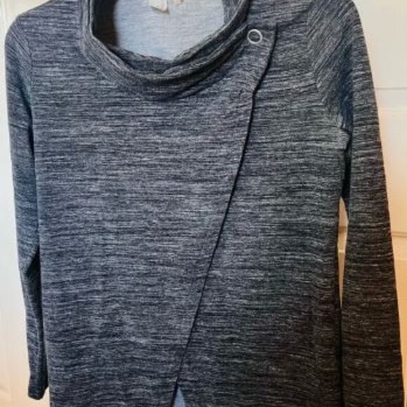 Danskin Gray Cowl Neck Sweater w/ Asymmetrical Design w/Button Closure - Picture 1 of 3